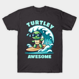 Cute Turtle Tortoise Surfing Having Totally Awesome Riding the Waves T-Shirt